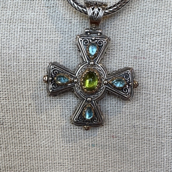 Stunning Konstantinos pendant with aquamarine and peridot stones.